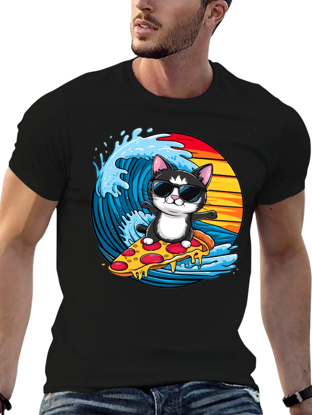 Cool Cat Pizza Surfer T-Shirt