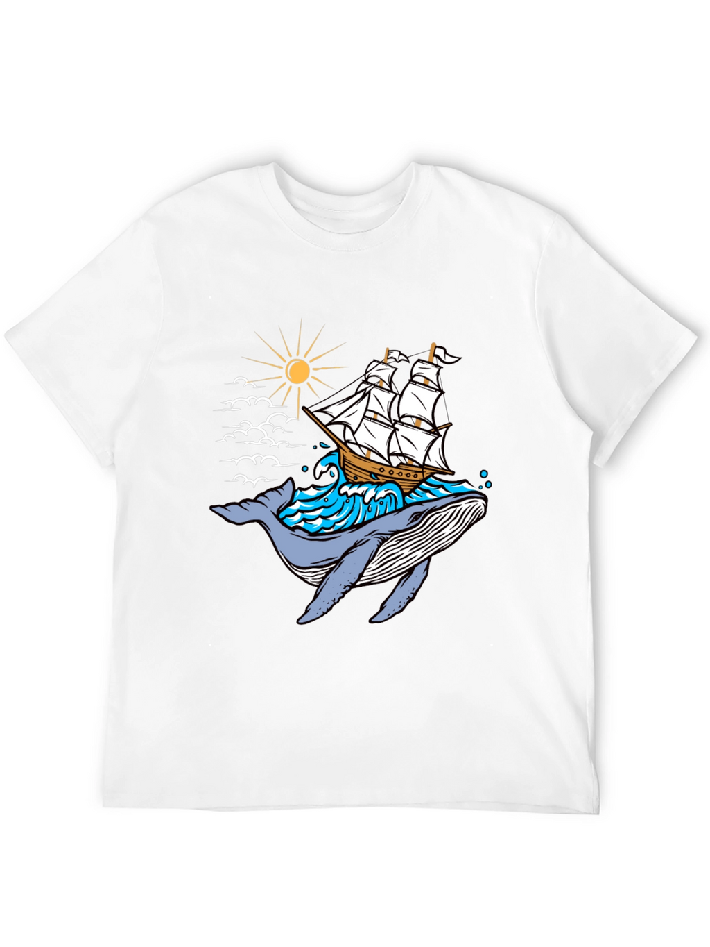 Whale Ship Graphic Tee - Black Cotton T-Shirt