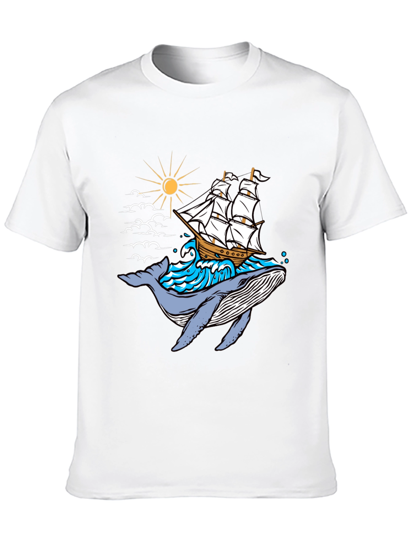 Whale Ship Graphic Tee - Black Cotton T-Shirt
