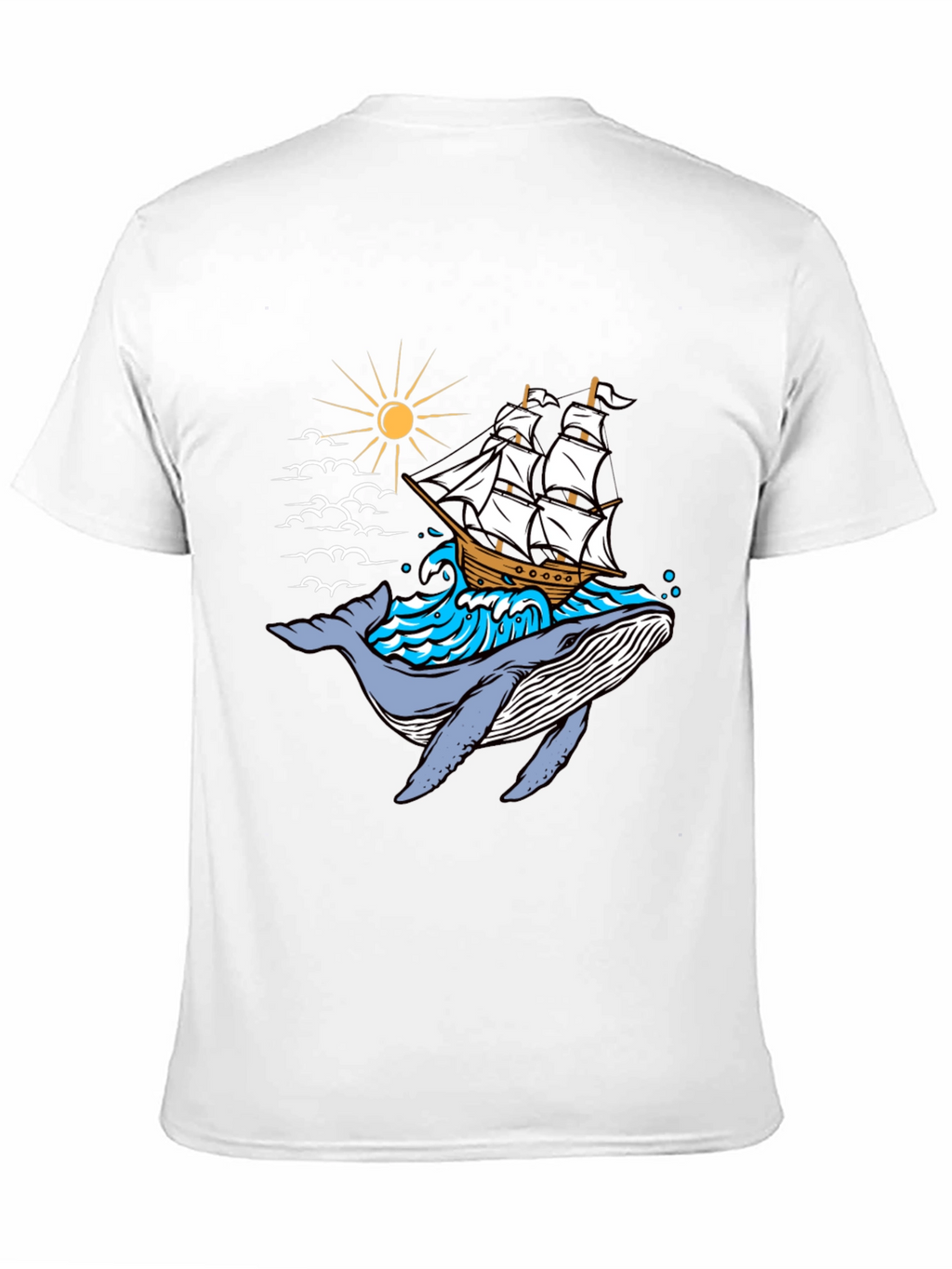 Whale Ship Graphic Tee - Black Cotton T-Shirt
