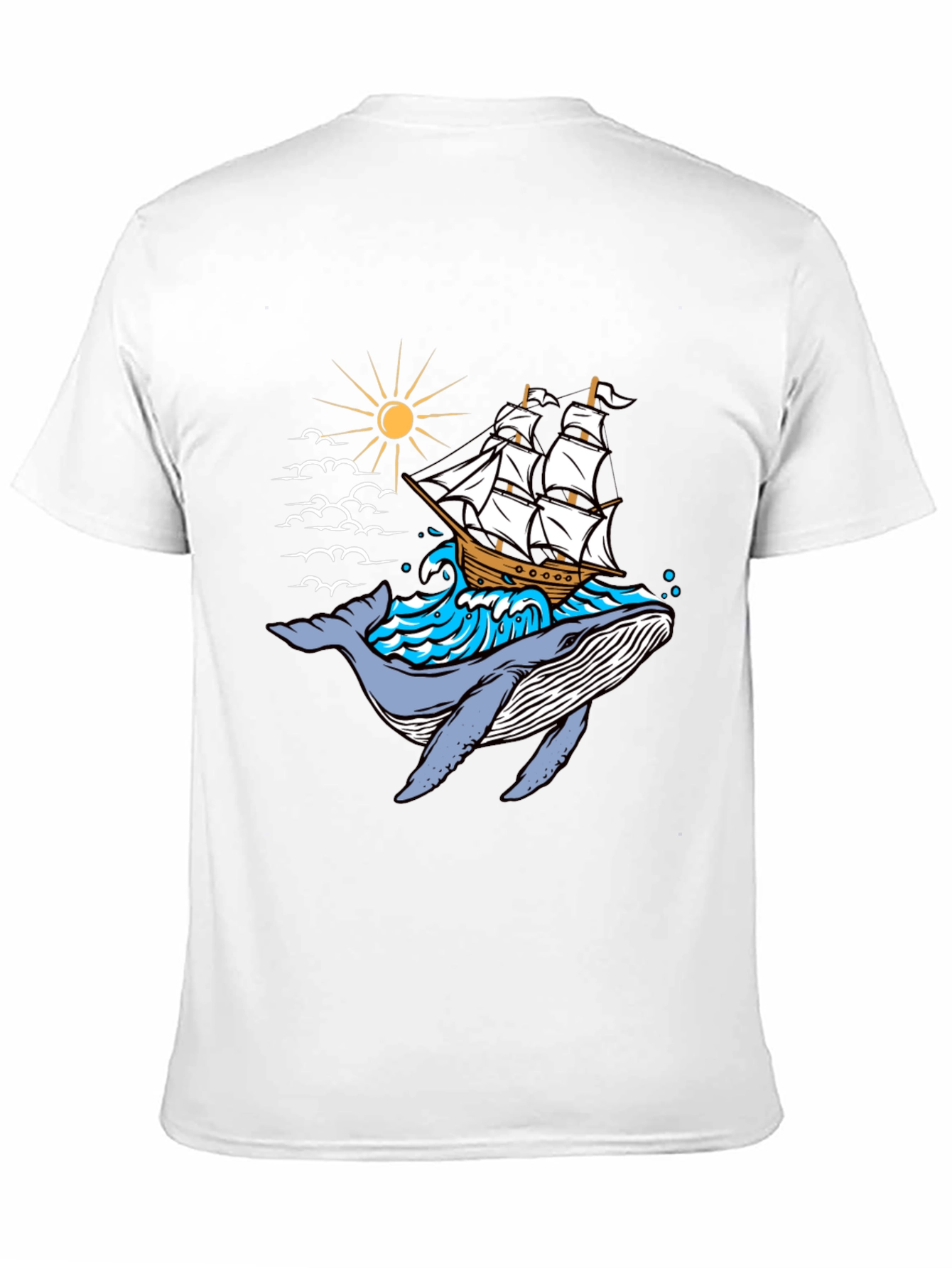 Whale Ship Graphic Tee - Black Cotton T-Shirt