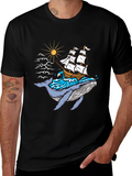 Whale Ship Graphic Tee - Black Cotton T-Shirt