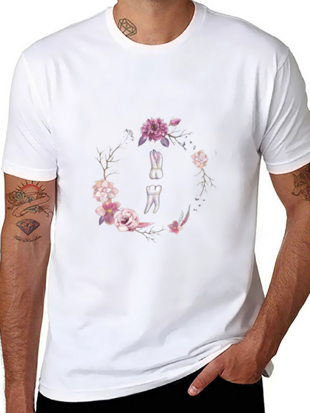 Floral Dental Wreath T-Shirt - Black Cotton Tee