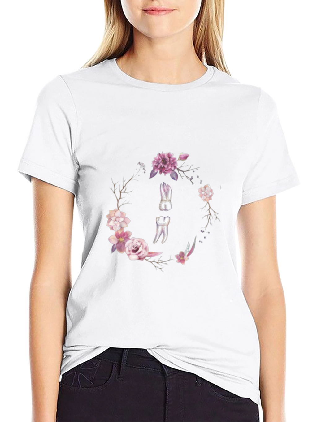 Floral Dental Wreath T-Shirt - Black Cotton Tee