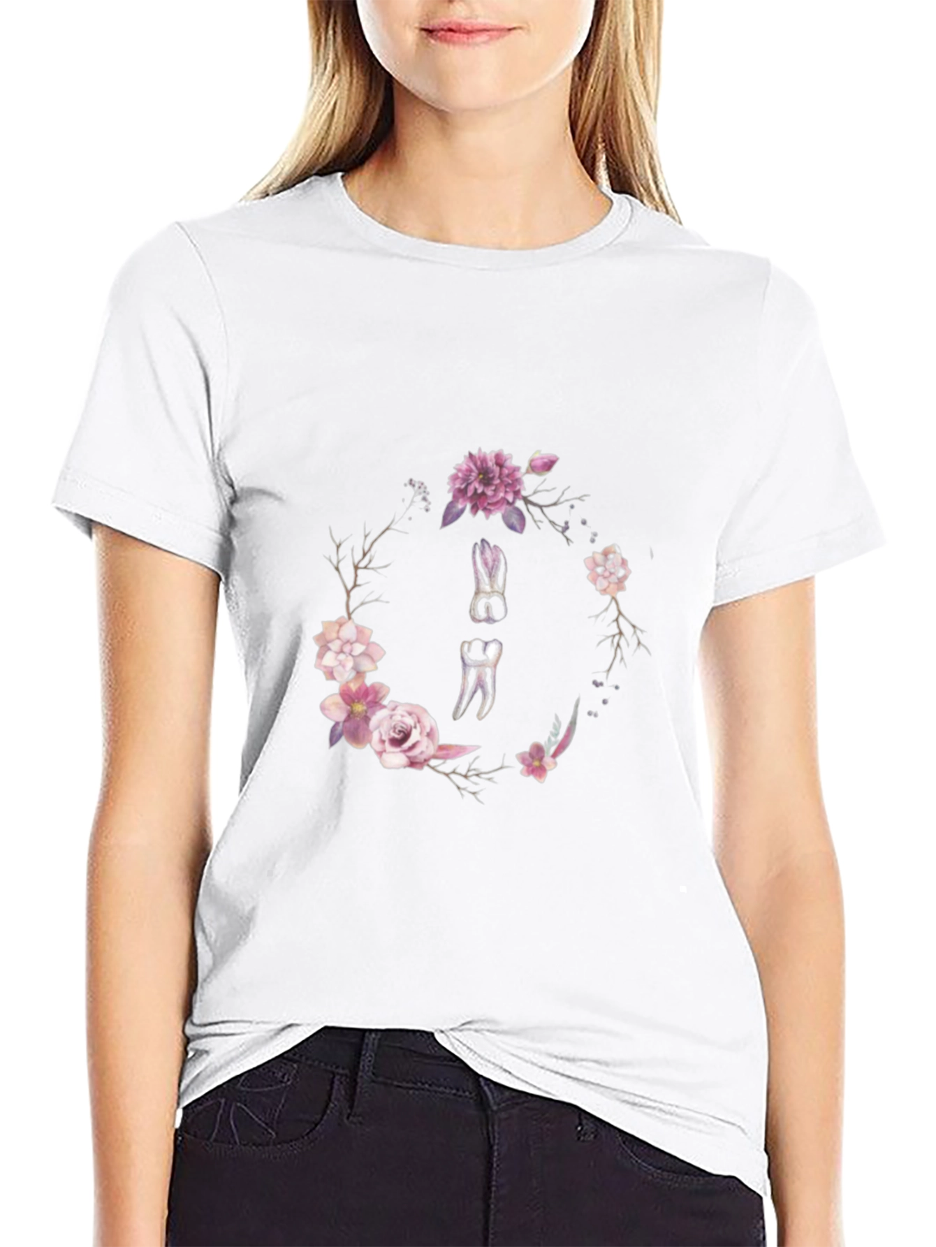 Floral Dental Wreath T-Shirt - Black Cotton Tee