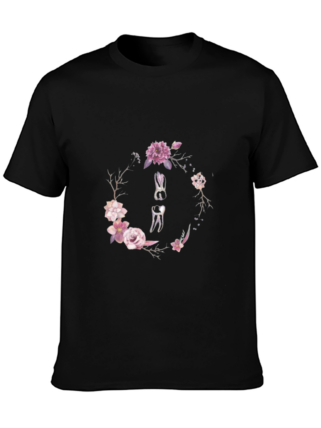 Floral Dental Wreath T-Shirt - Black Cotton Tee