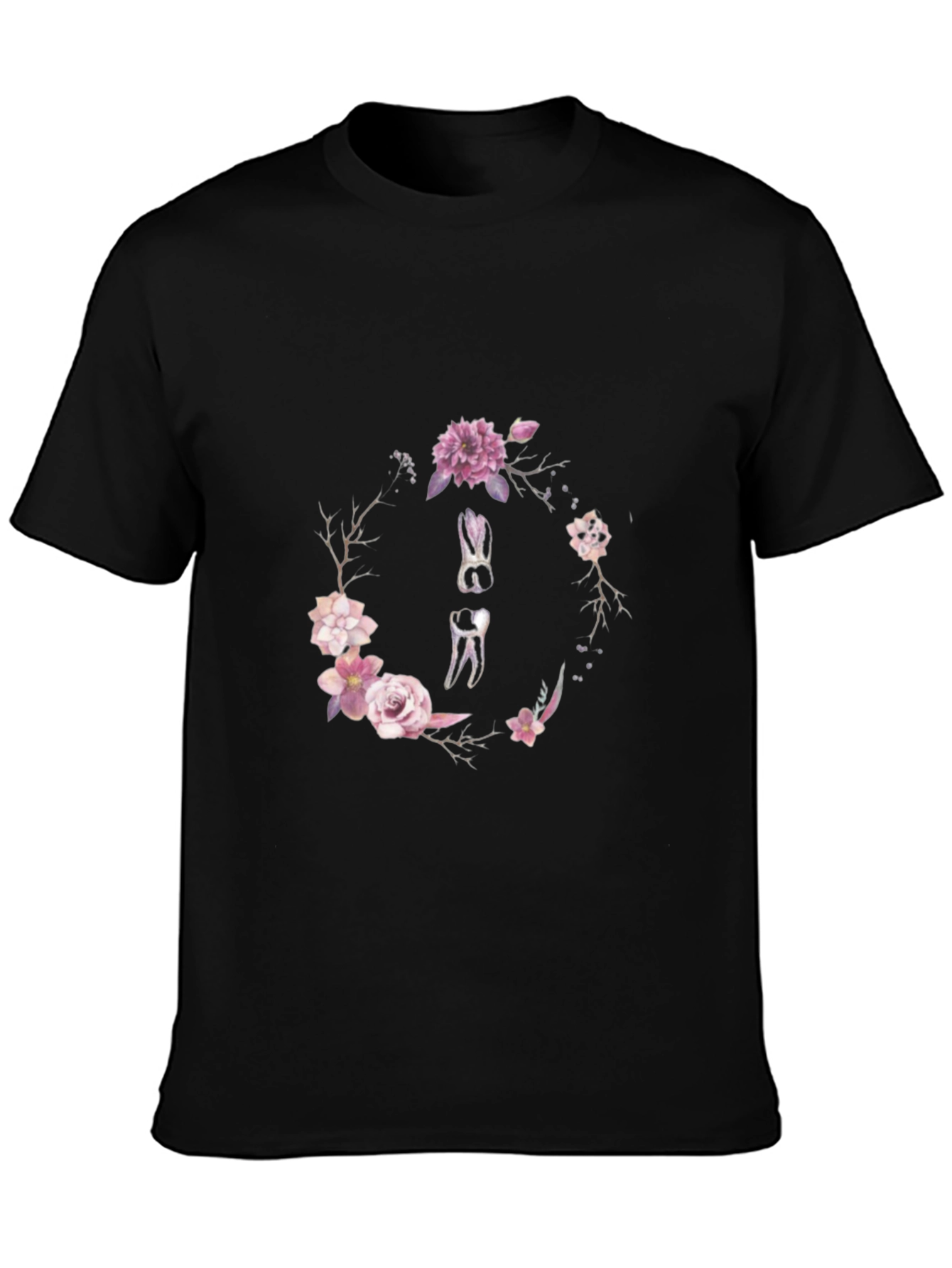 Floral Dental Wreath T-Shirt - Black Cotton Tee