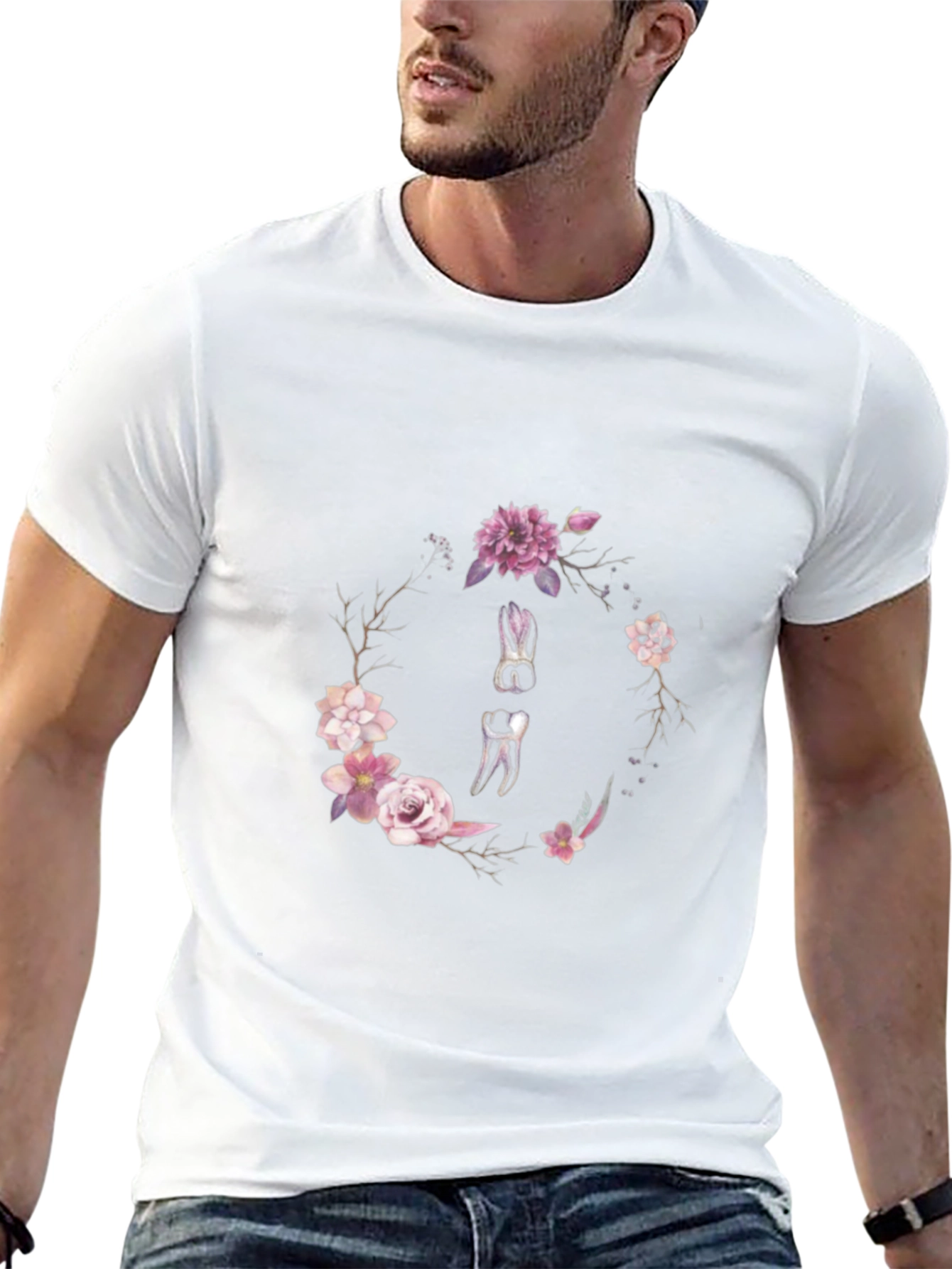 Floral Dental Wreath T-Shirt - Black Cotton Tee