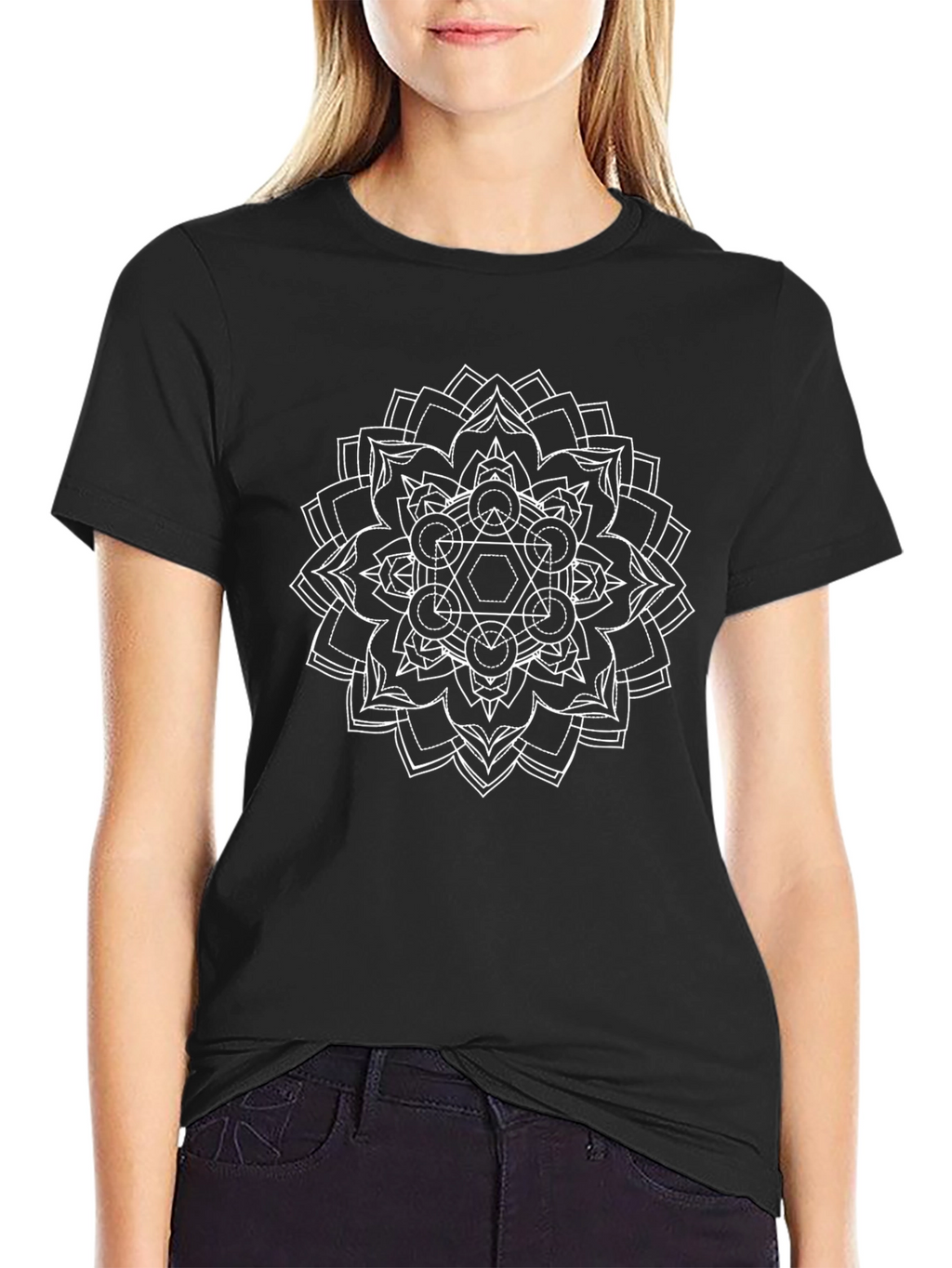 Geometric Mandala Graphic Tee - Black T-Shirt