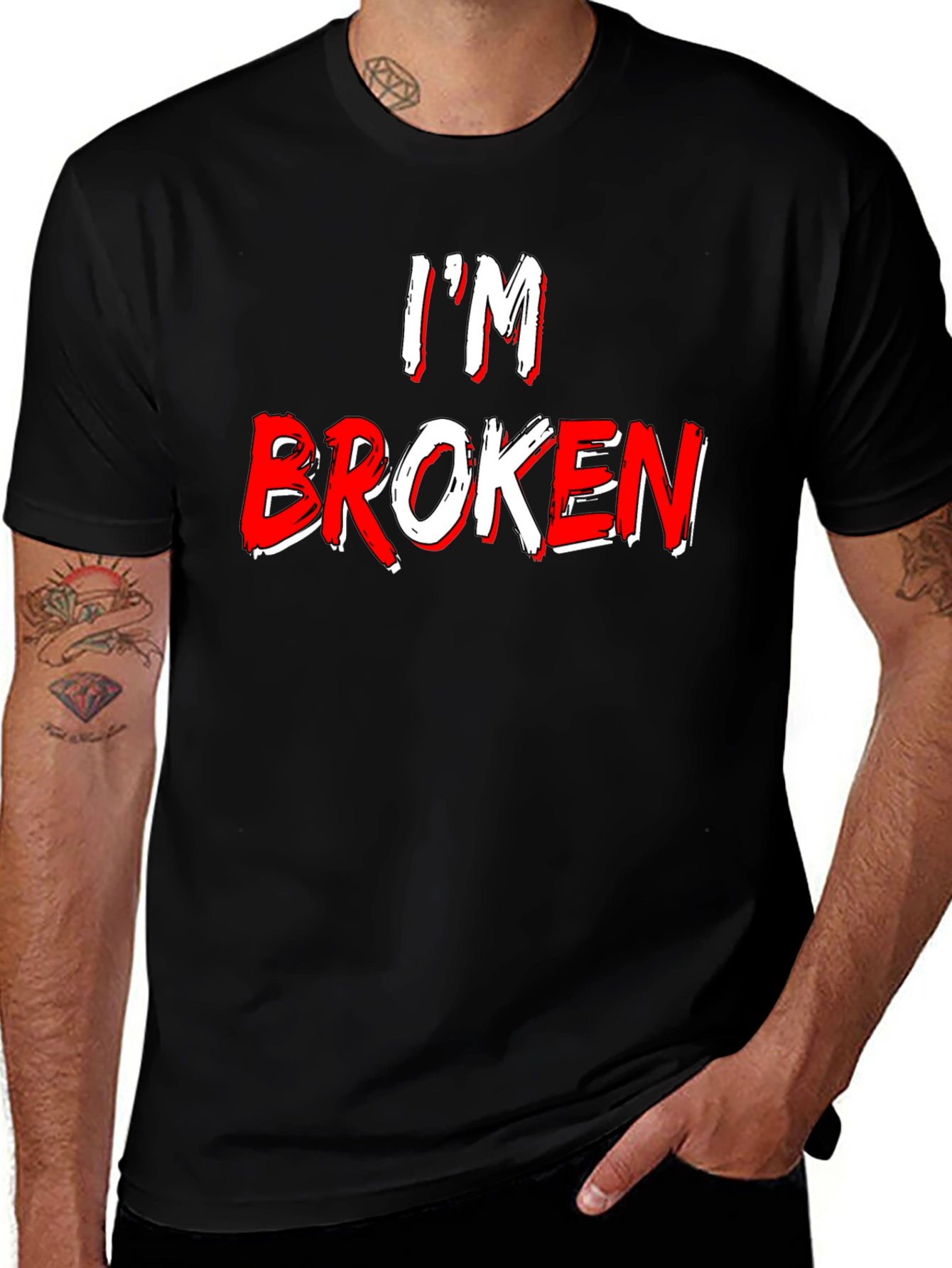 Im Broken Graphic Tee - Black Crew Neck T-Shirt