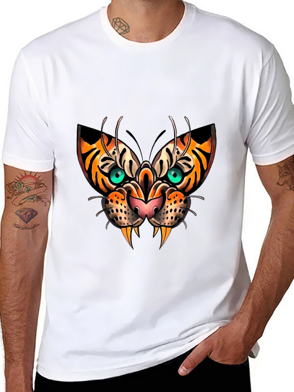 Tiger Face Graphic Print Black T-Shirt
