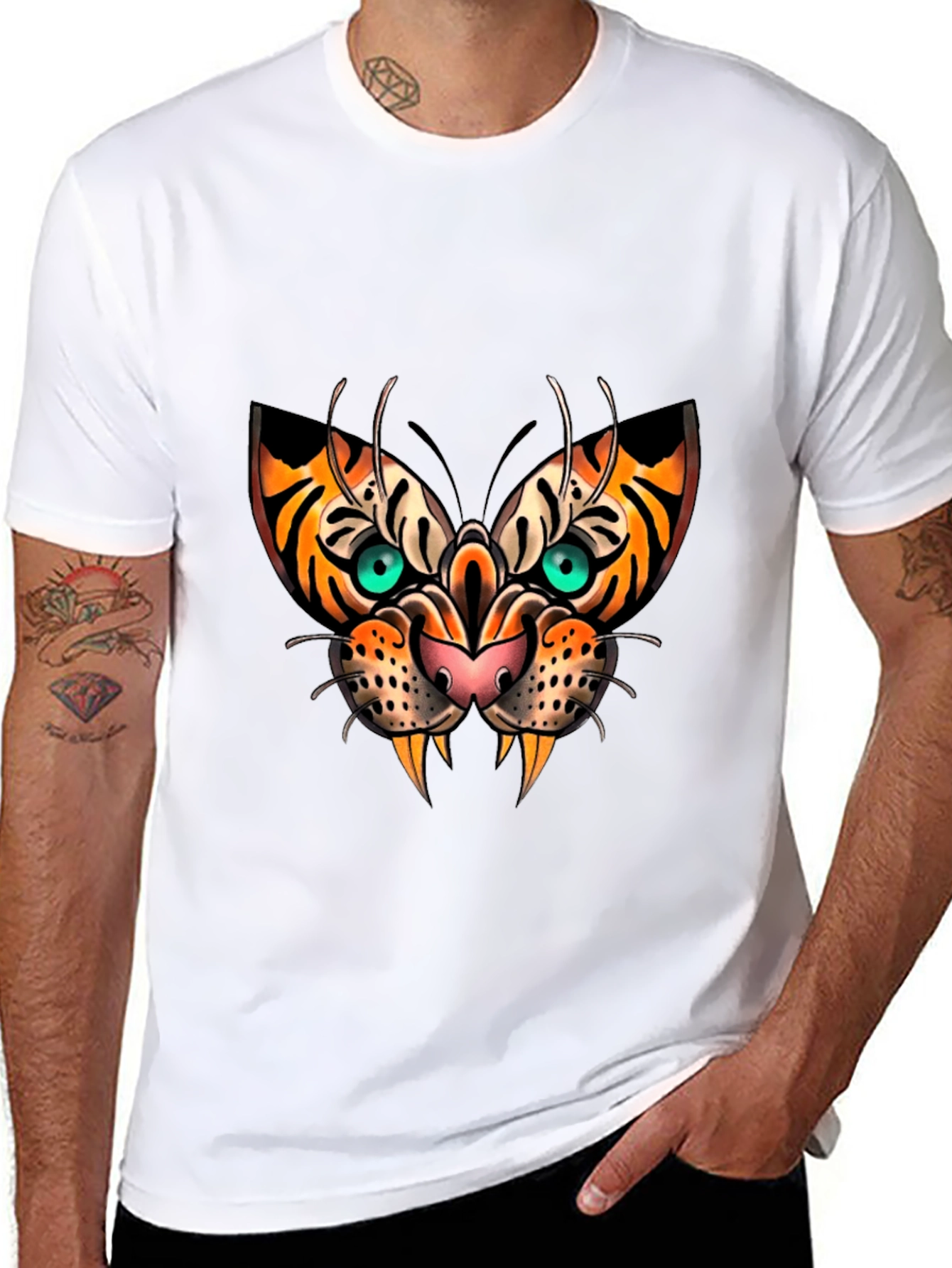 Tiger Face Graphic Print Black T-Shirt