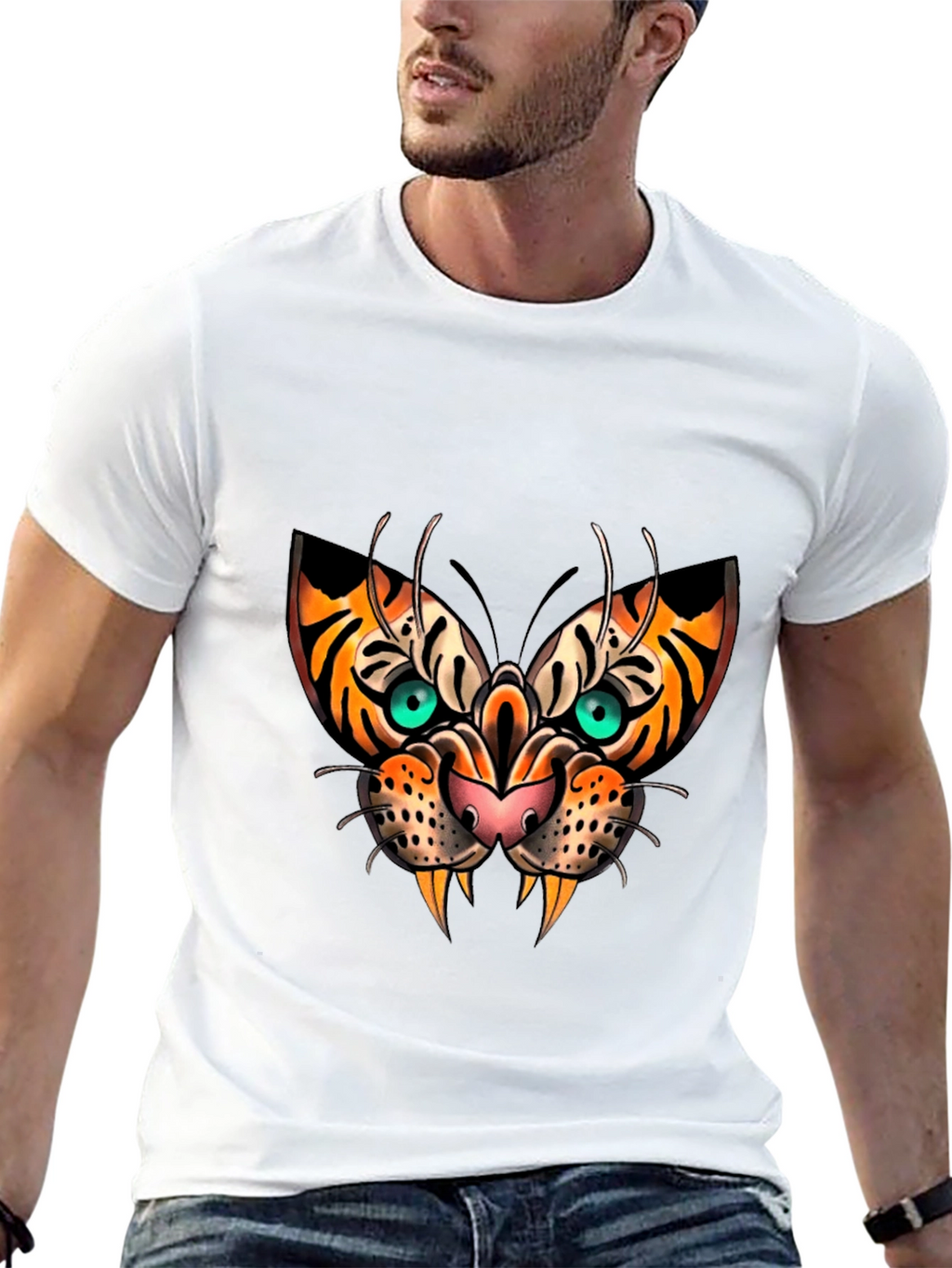 Tiger Face Graphic Print Black T-Shirt