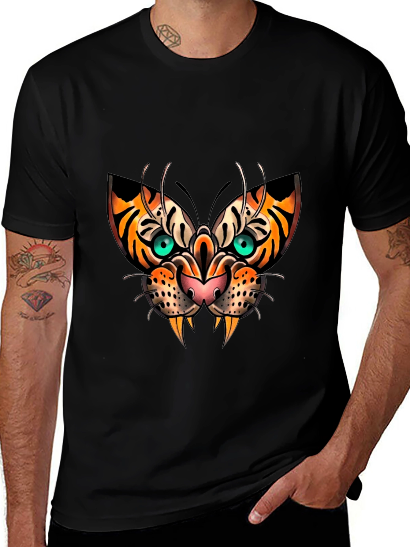 Tiger Face Graphic Print Black T-Shirt