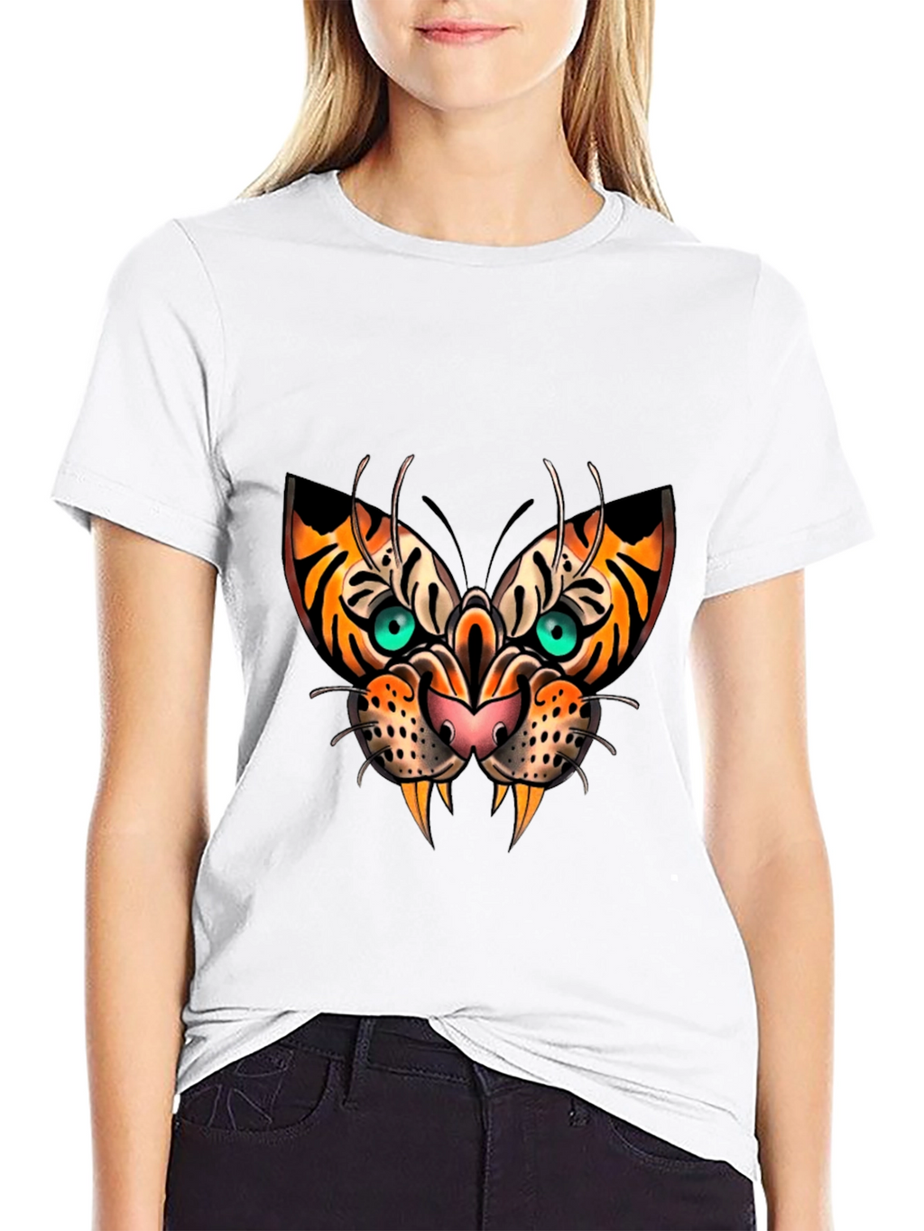 Tiger Face Graphic Print Black T-Shirt