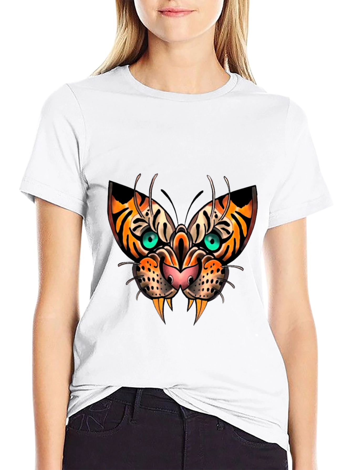 Tiger Face Graphic Print Black T-Shirt