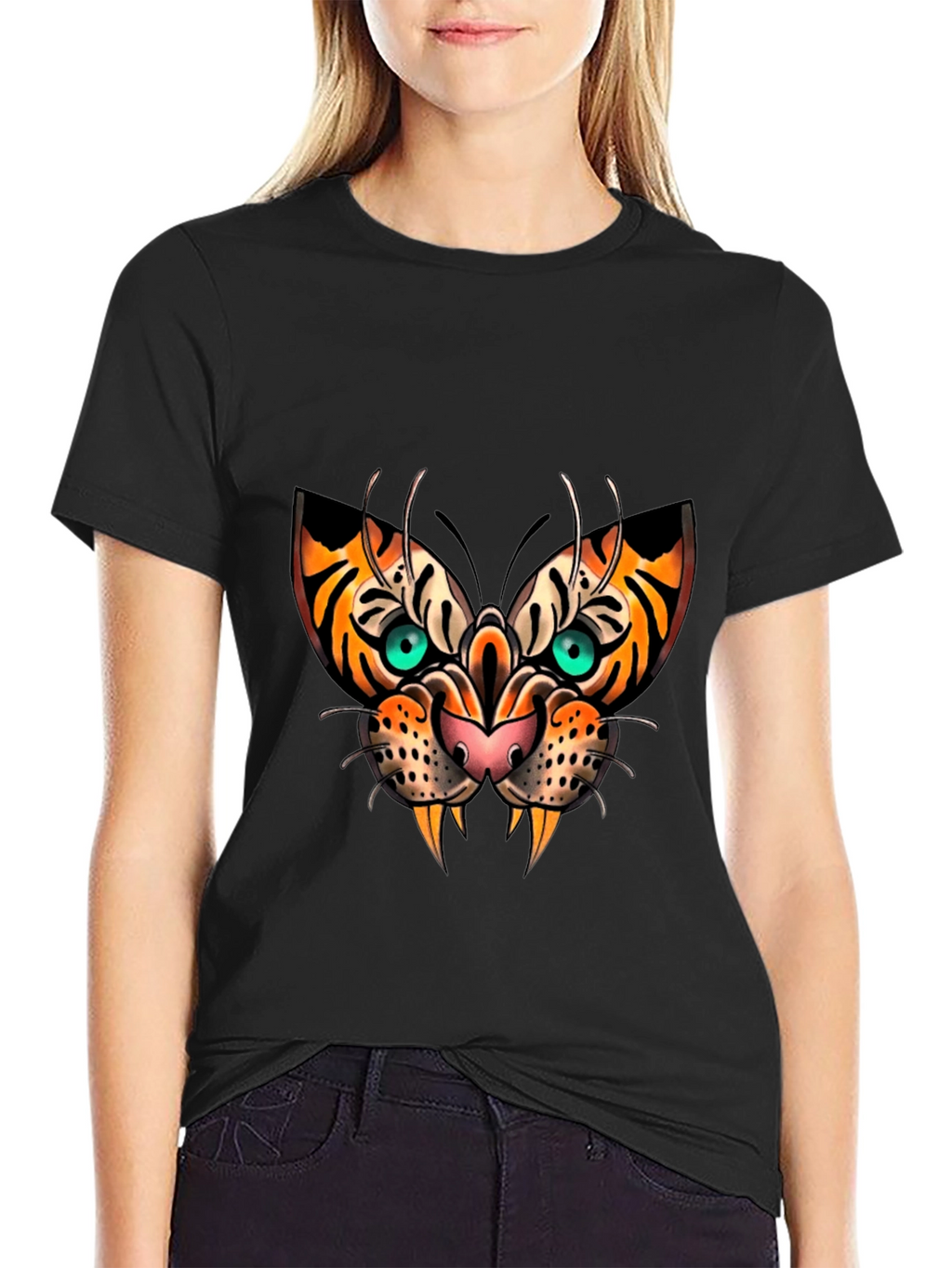 Tiger Face Graphic Print Black T-Shirt