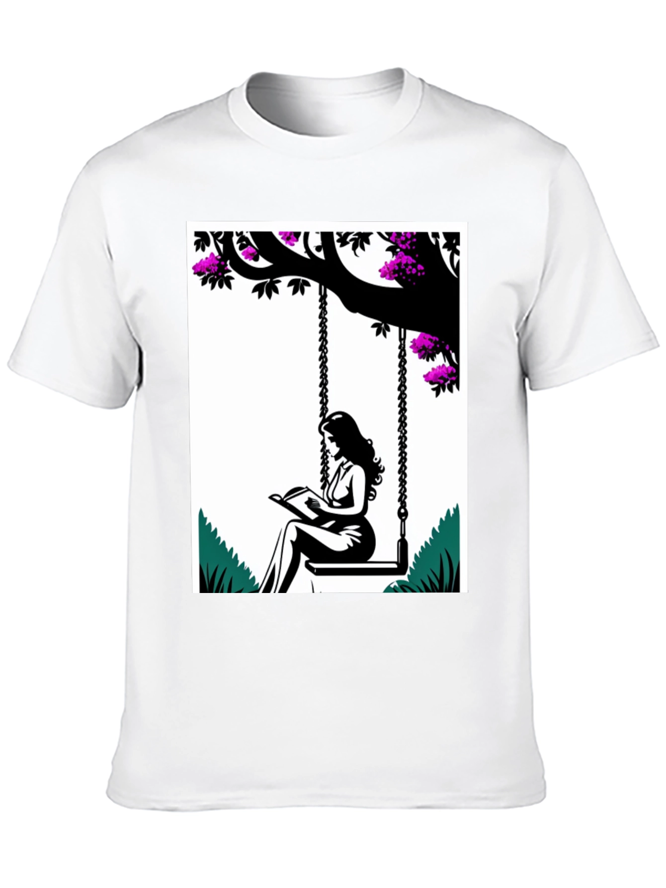 Woman Reading on a Swing Graphic Tee