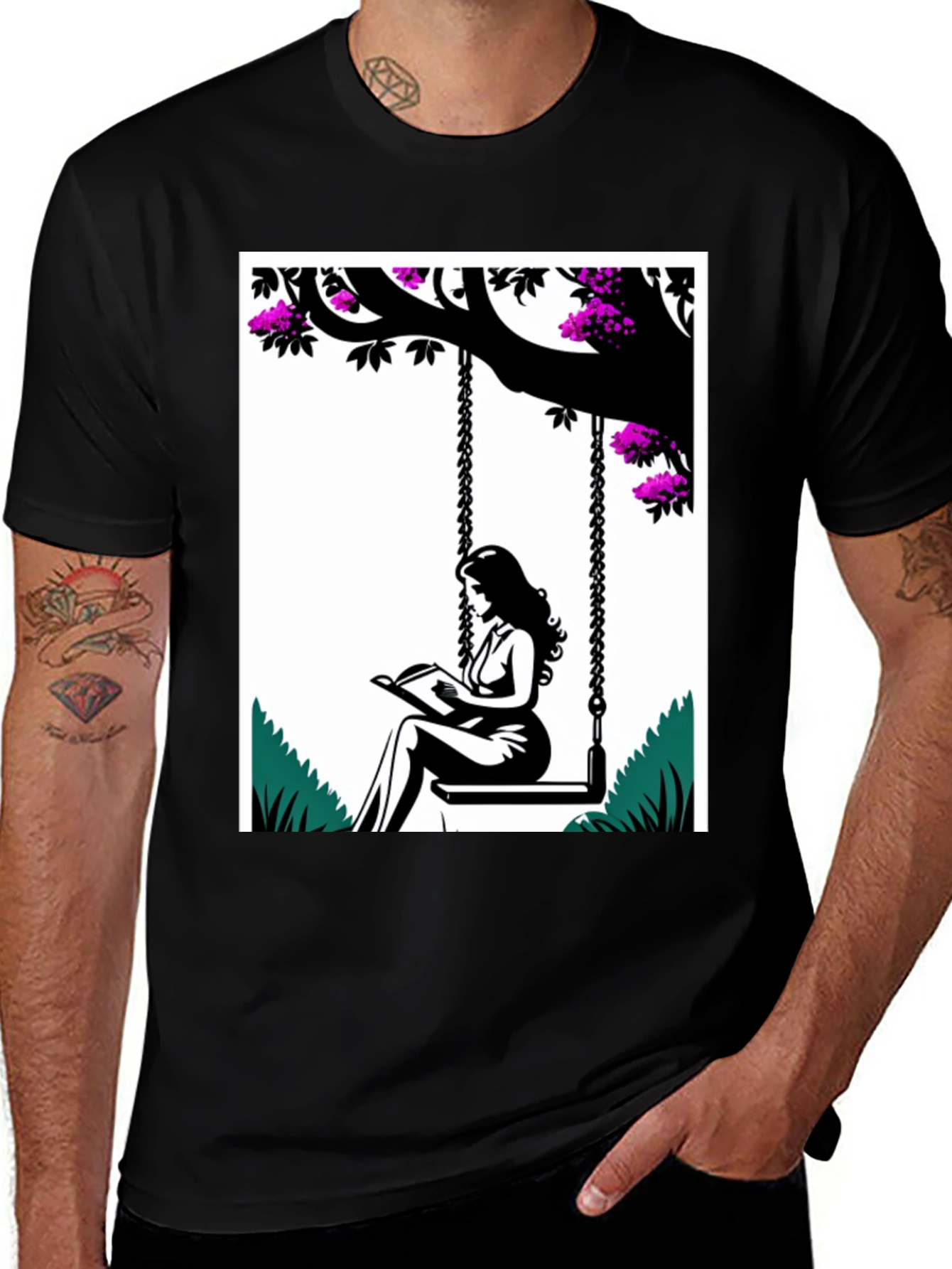 Woman Reading on a Swing Graphic Tee
