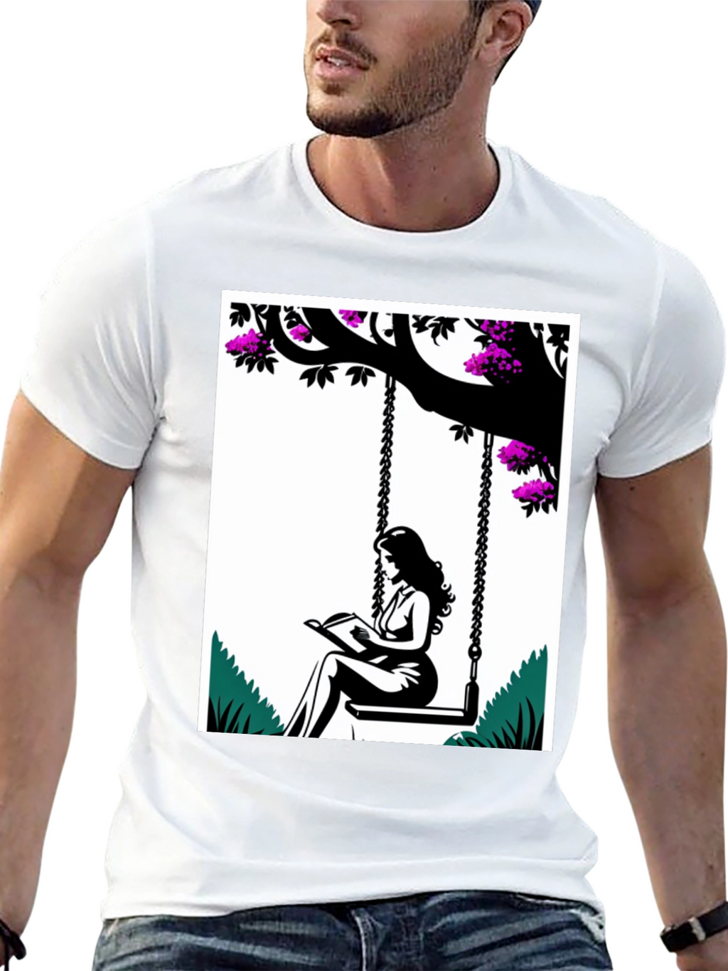 Woman Reading on a Swing Graphic Tee