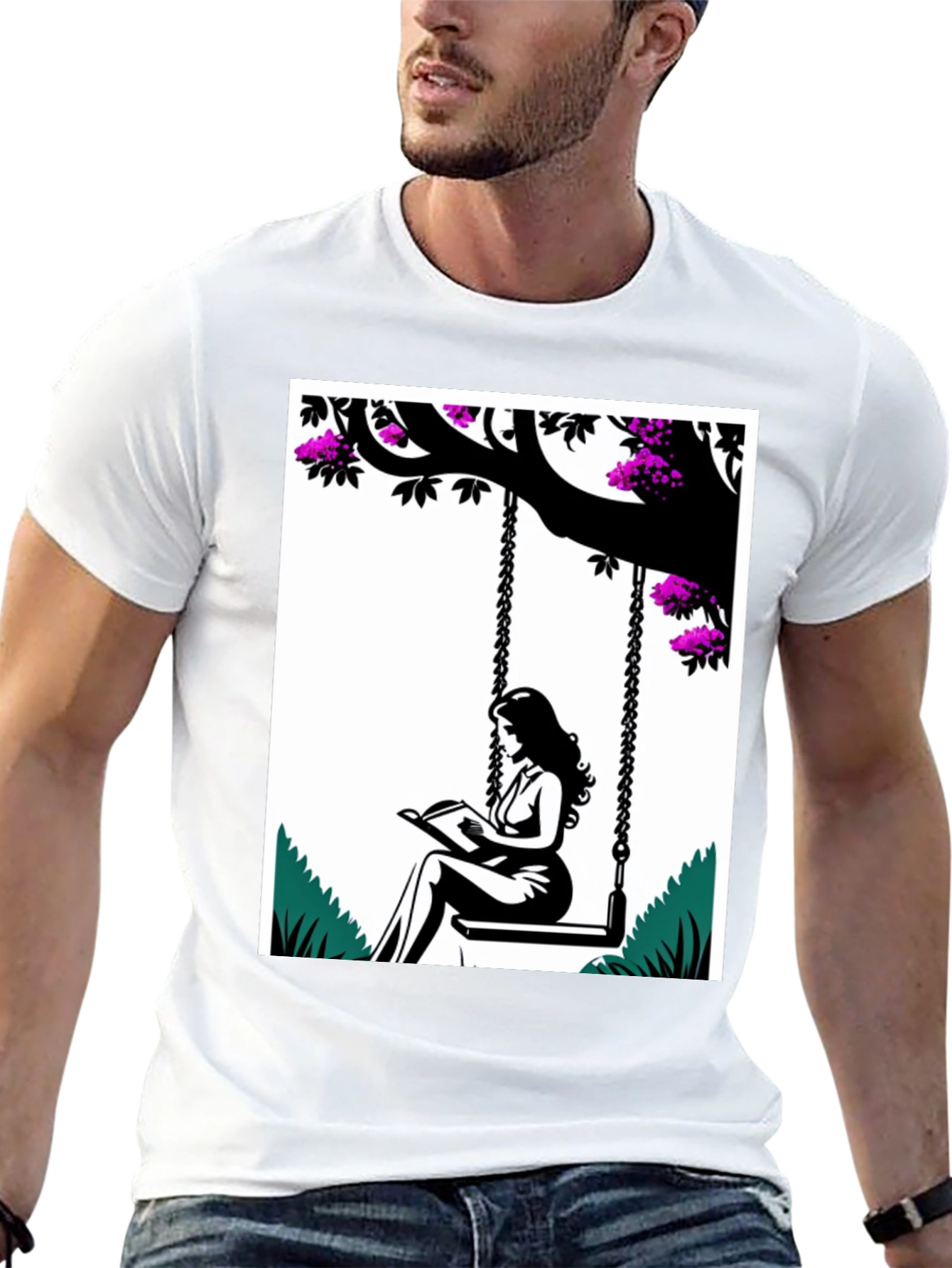 Woman Reading on a Swing Graphic Tee