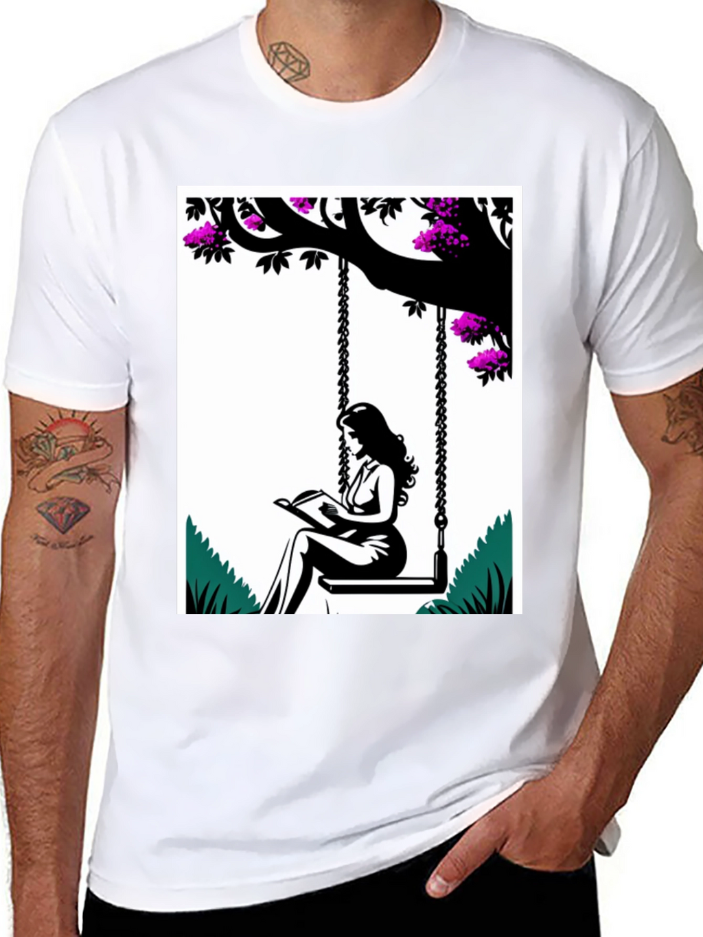 Woman Reading on a Swing Graphic Tee
