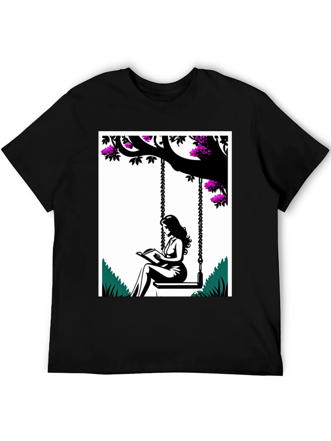 Woman Reading on a Swing Graphic Tee