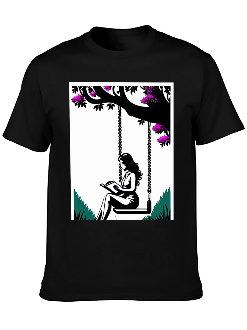 Woman Reading on a Swing Graphic Tee