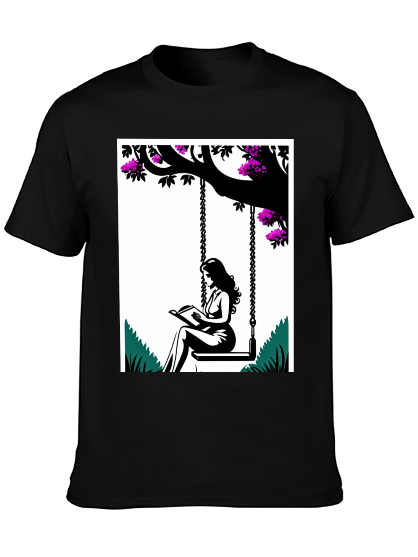 Woman Reading on a Swing Graphic Tee
