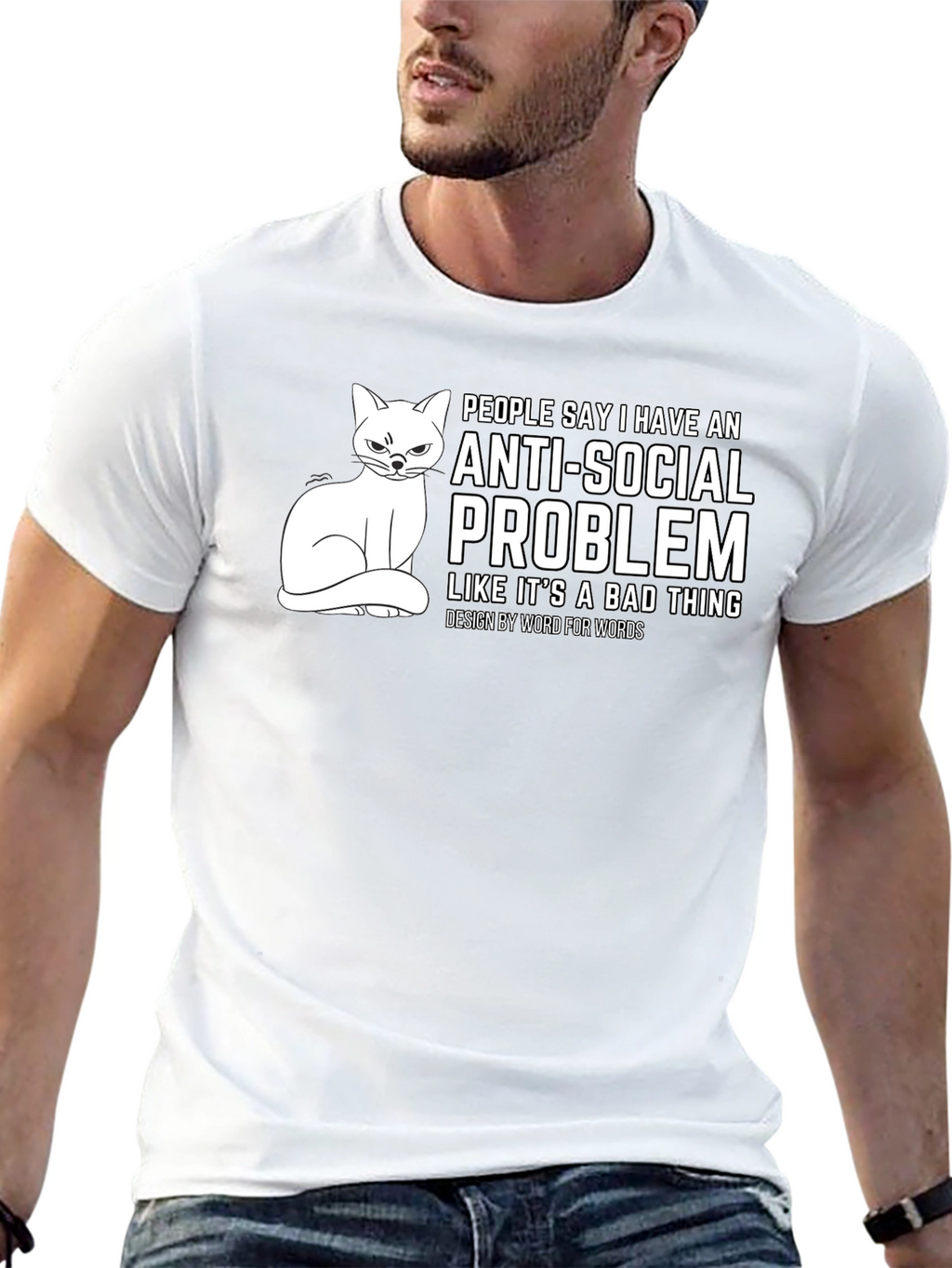 Anti-Social Problem Cat Graphic T-Shirt