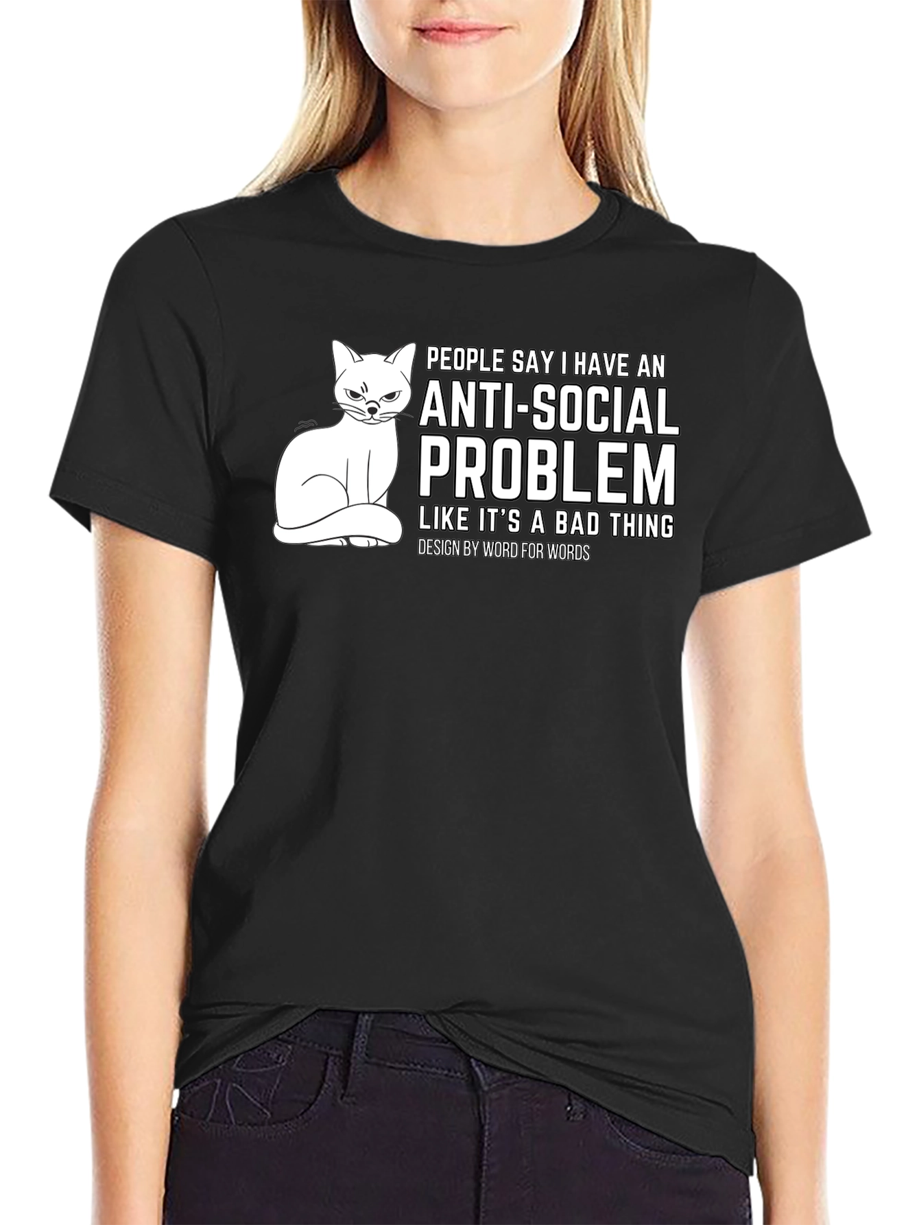Anti-Social Problem Cat Graphic T-Shirt