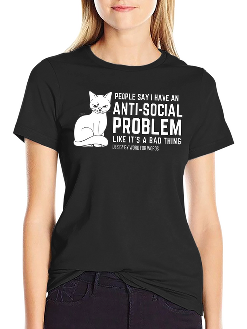 Anti-Social Problem Cat Graphic T-Shirt