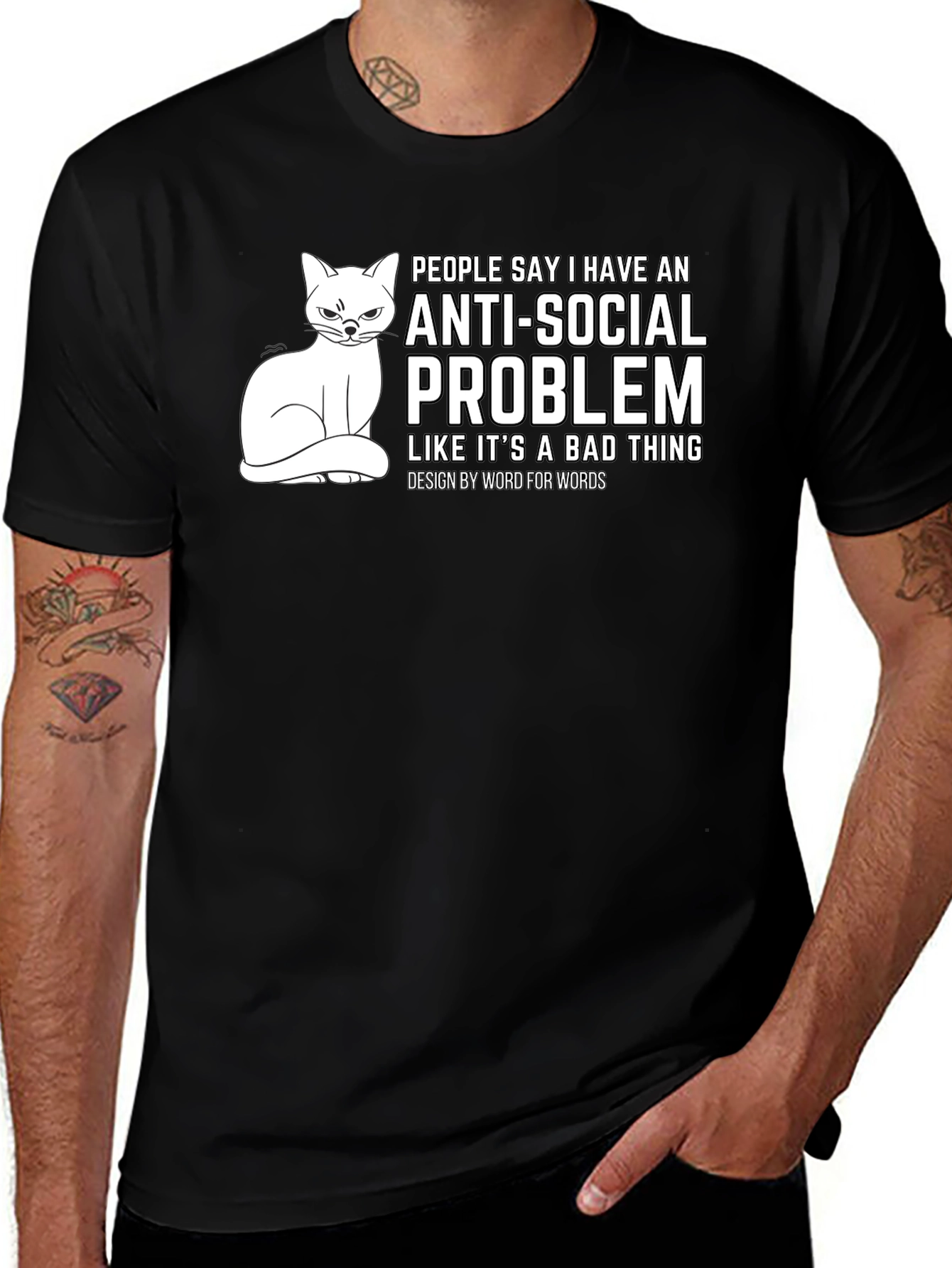Anti-Social Problem Cat Graphic T-Shirt