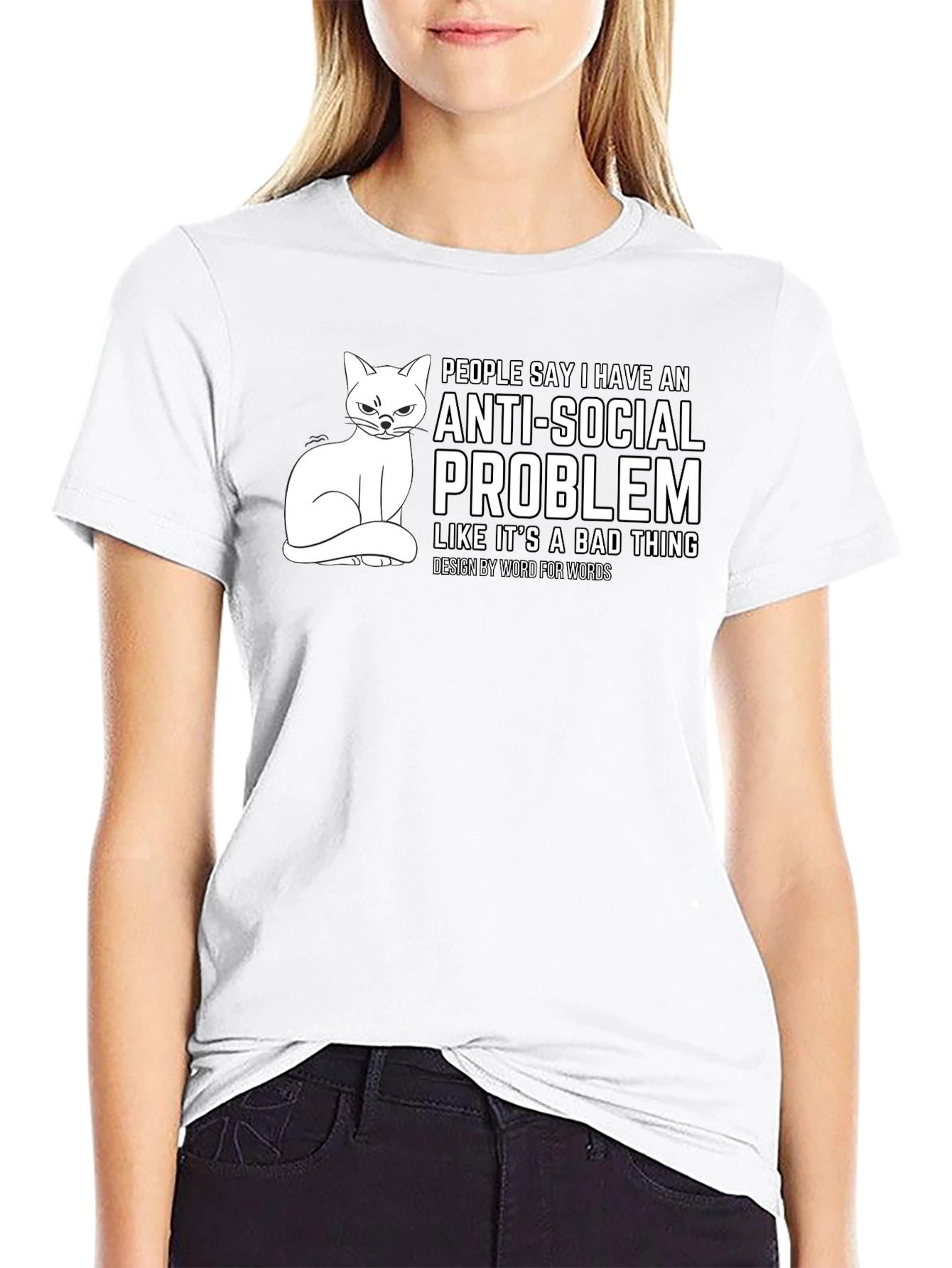 Anti-Social Problem Cat Graphic T-Shirt