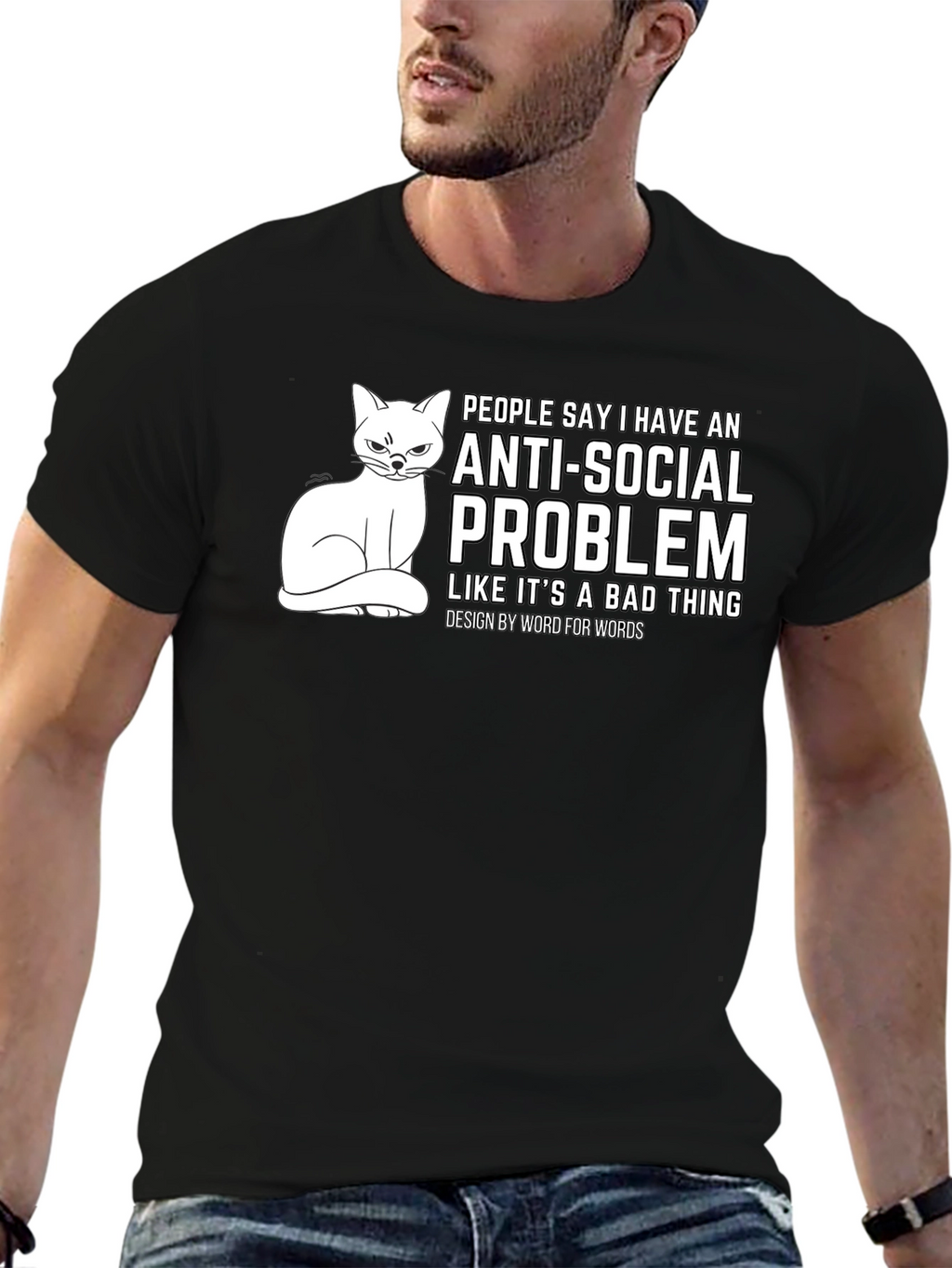 Anti-Social Problem Cat Graphic T-Shirt