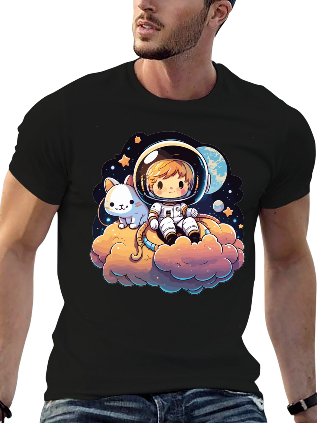 Cute Astro Cat Graphic Tee