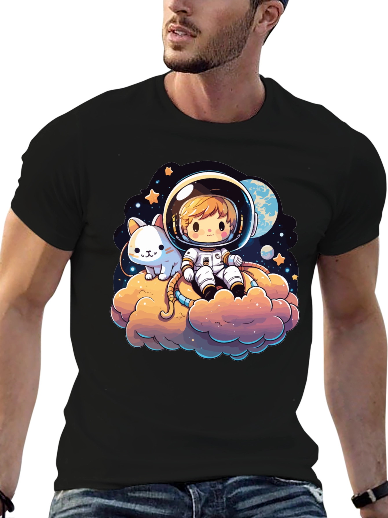 Cute Astro Cat Graphic Tee