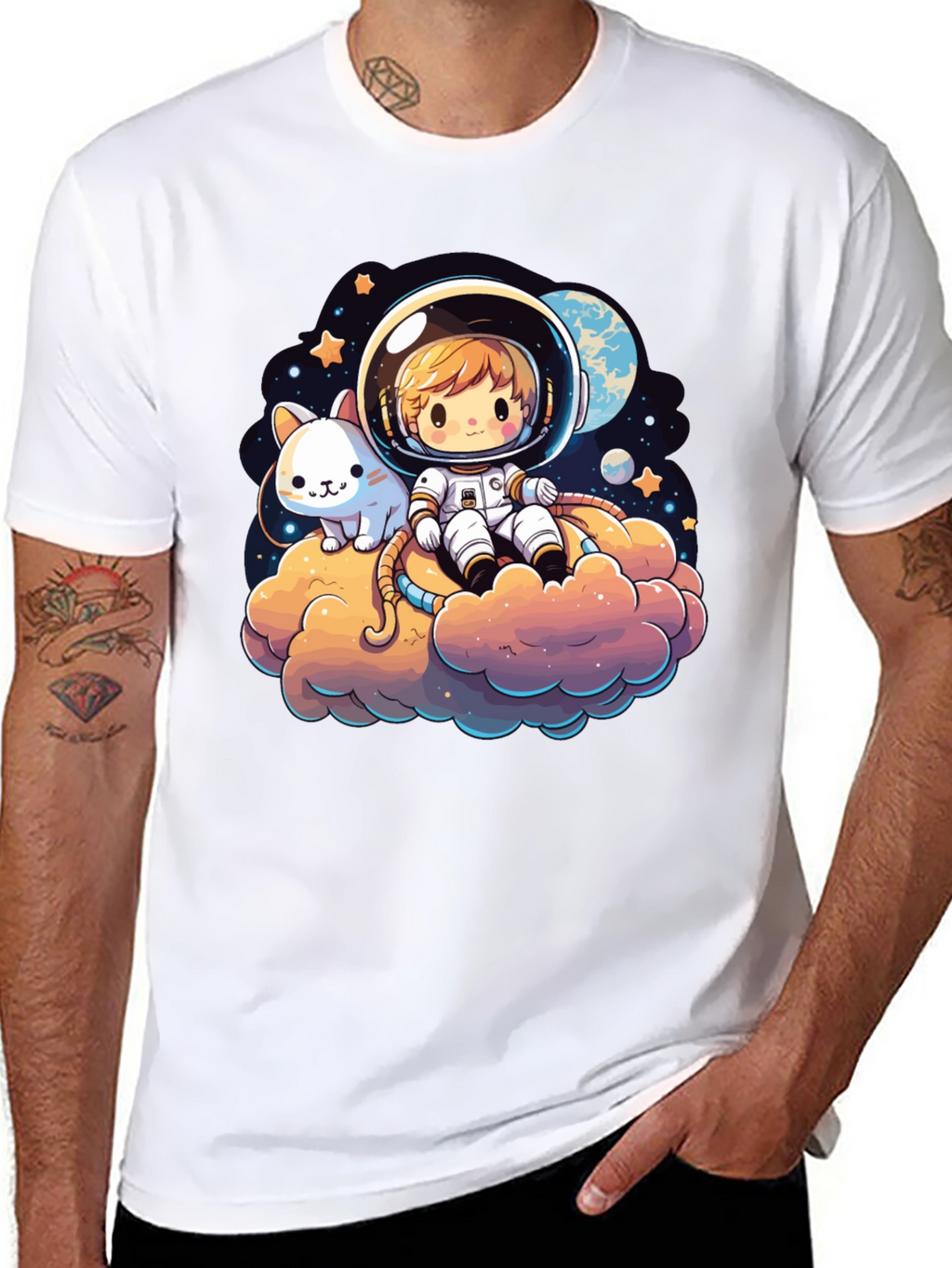 Cute Astro Cat Graphic Tee