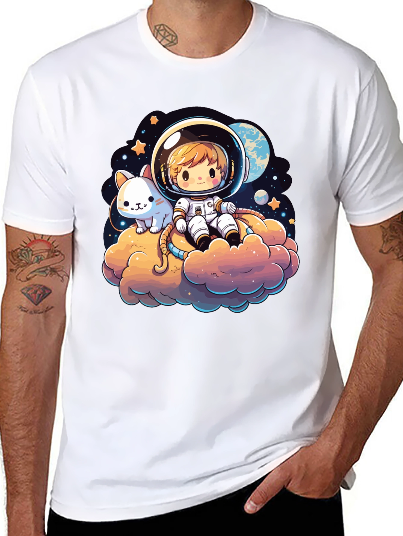 Cute Astro Cat Graphic Tee