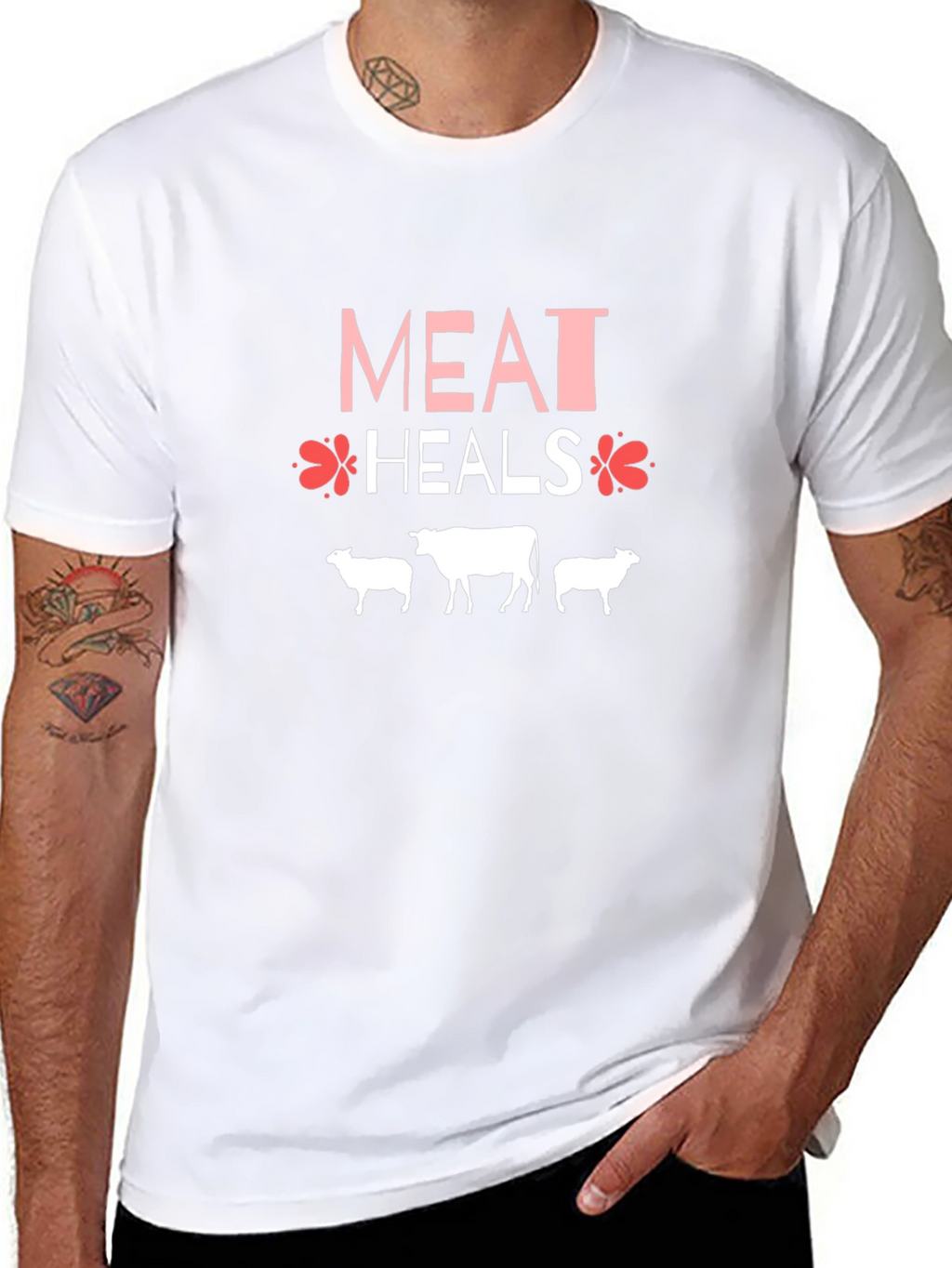 Meat Heals T-Shirt Black Cotton Blend Casual