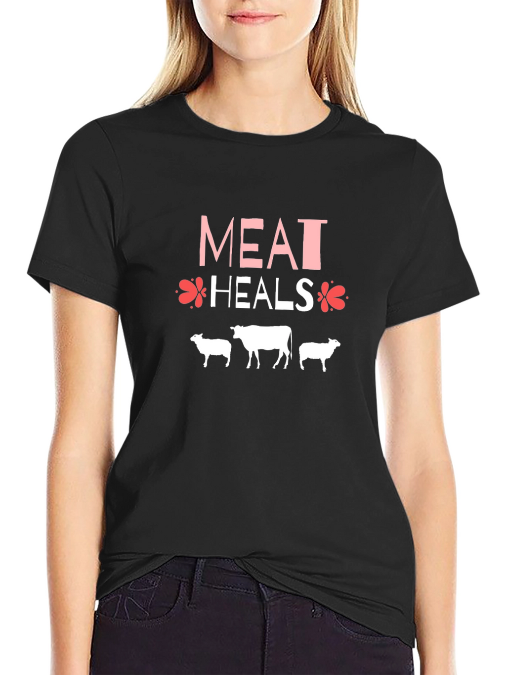Meat Heals T-Shirt Black Cotton Blend Casual