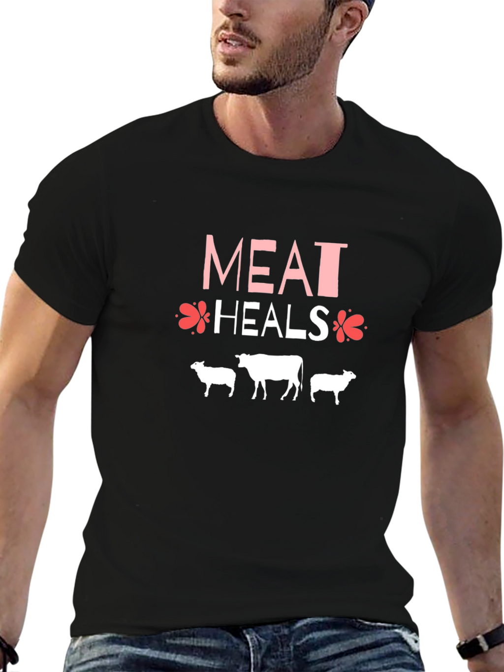 Meat Heals T-Shirt Black Cotton Blend Casual