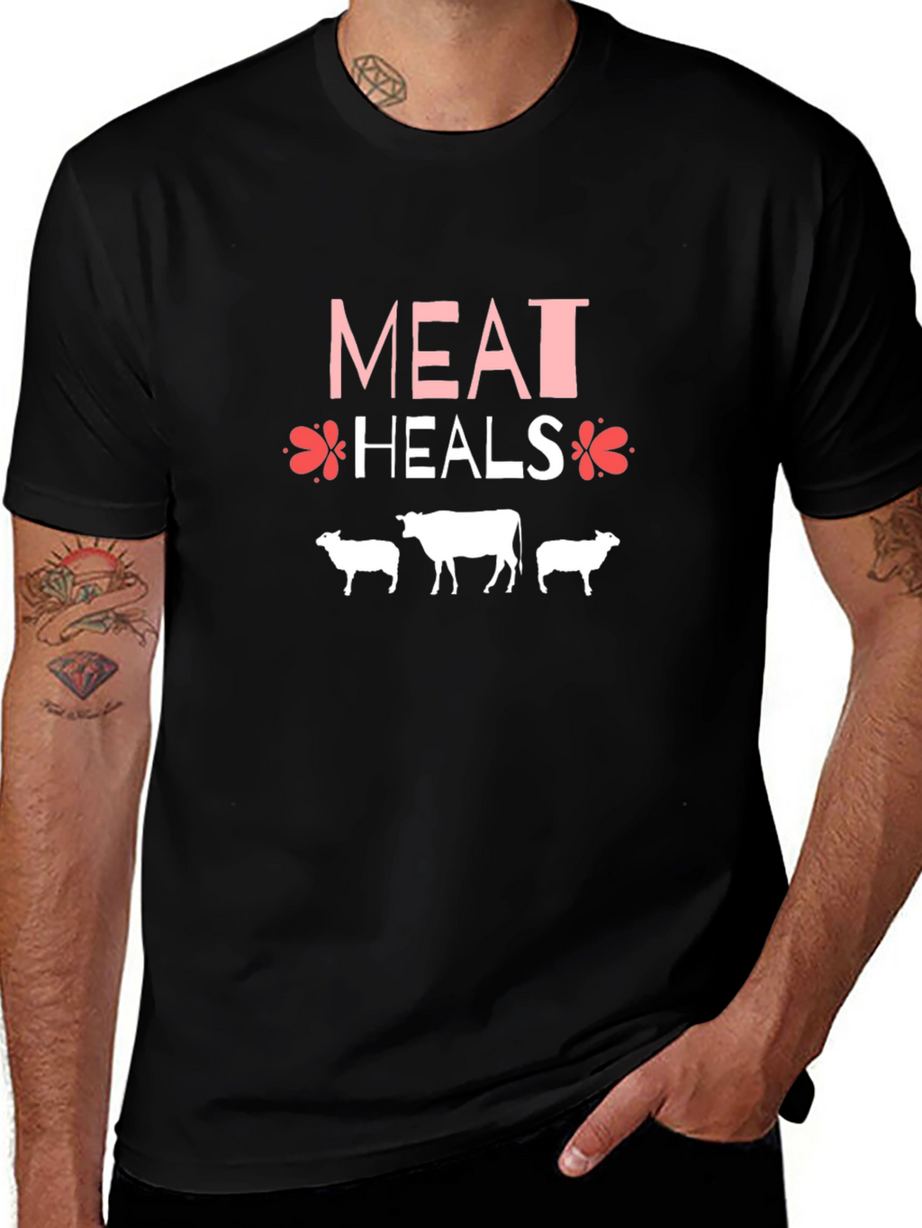 Meat Heals T-Shirt Black Cotton Blend Casual