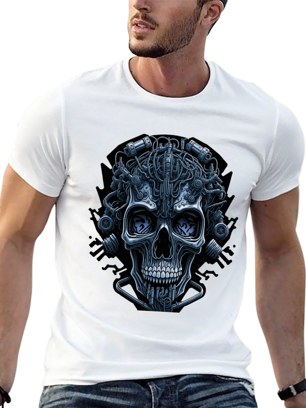 Cyberpunk Skull Graphic Tee - Edgy Streetwear