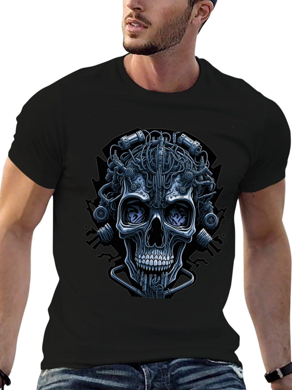 Cyberpunk Skull Graphic Tee - Edgy Streetwear