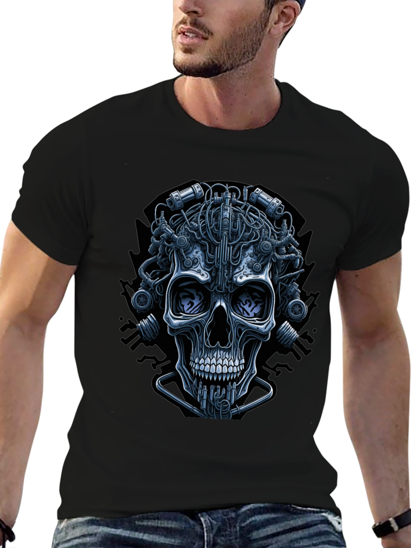 Cyberpunk Skull Graphic Tee - Edgy Streetwear
