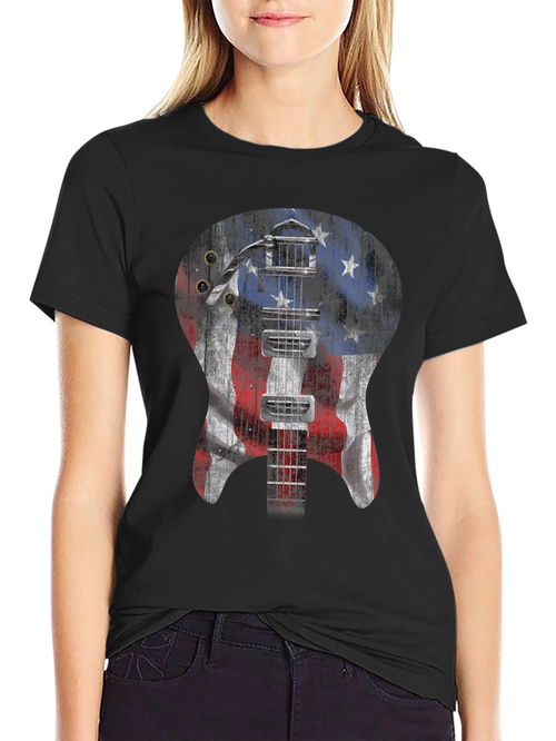American Flag Guitar Graphic T-Shirt