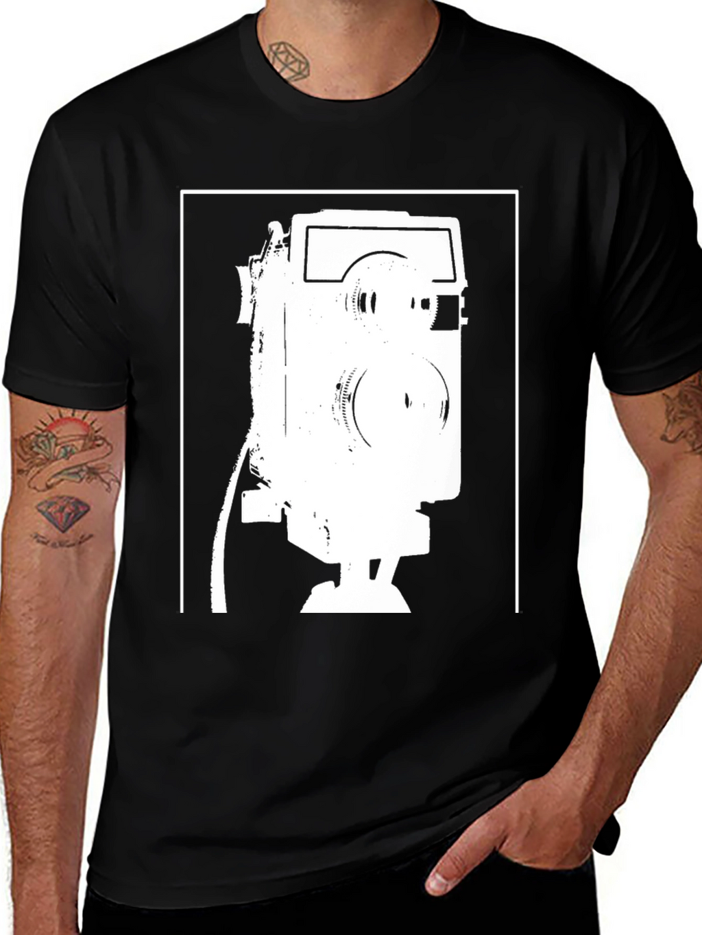 Retro Camera Graphic Tee - Black Cotton T-Shirt