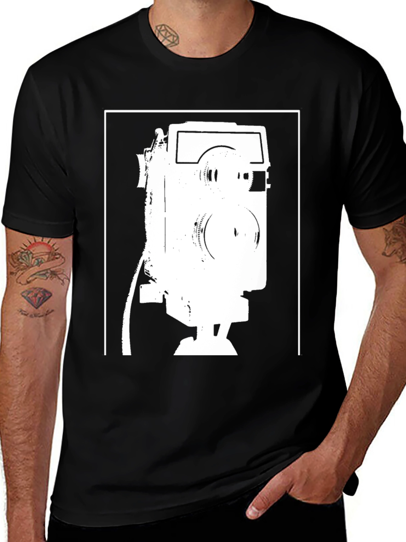 Retro Camera Graphic Tee - Black Cotton T-Shirt
