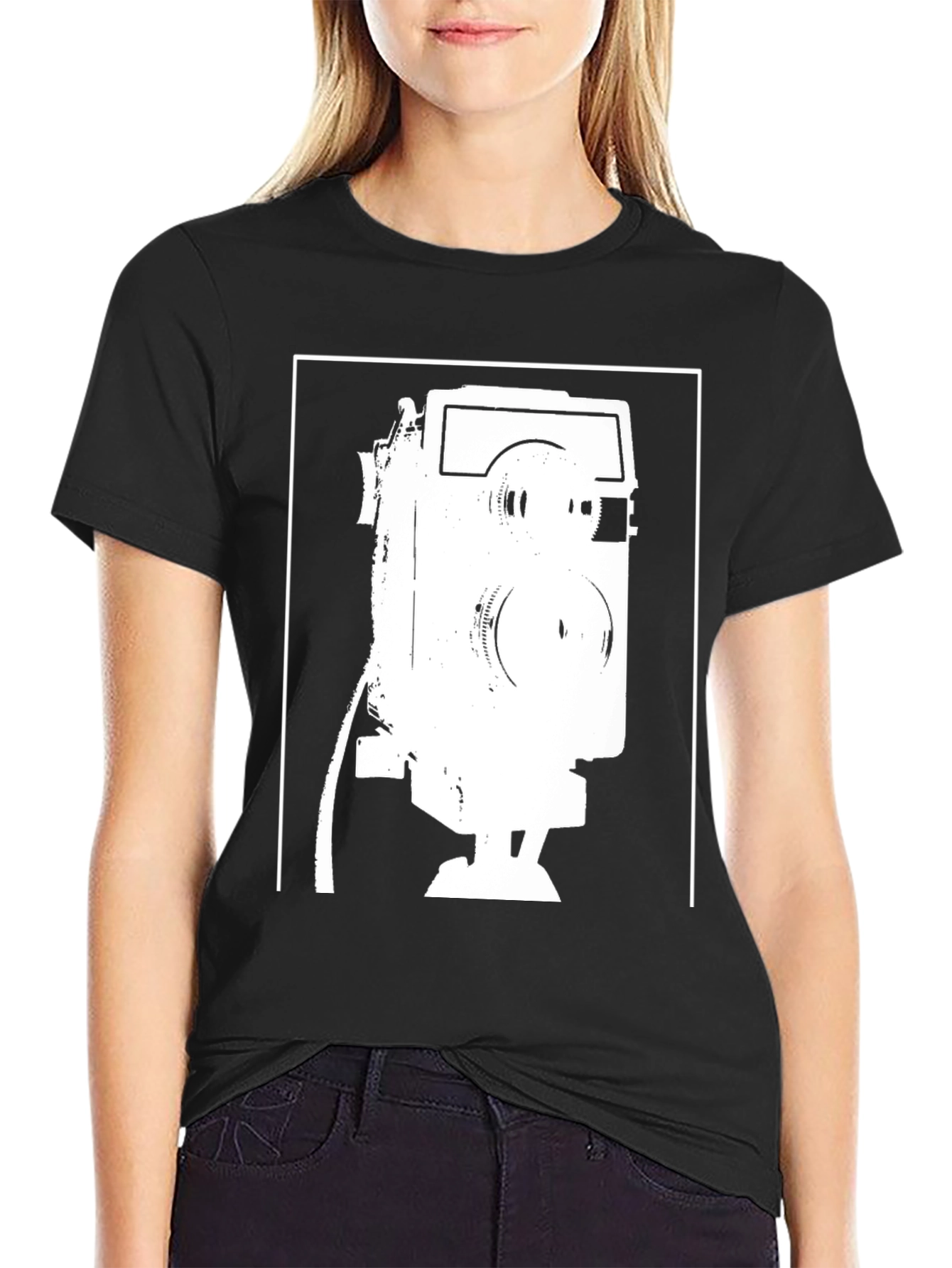 Retro Camera Graphic Tee - Black Cotton T-Shirt